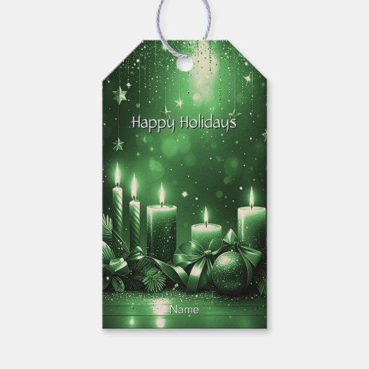 Étiquette de cadeau de Noël Bougies Vertes (Devant)
