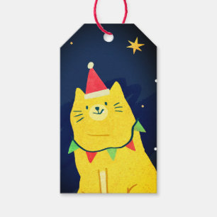 ÉTIQUETTE DE CADEAU DE NOËL CHAT DANS LE CIEL NOCT