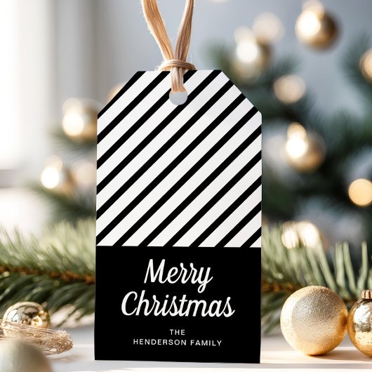 Étiquette de cadeau de Noël classique noir et blan