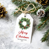 Étiquette de cadeau de Noël Couronne de pin classi
