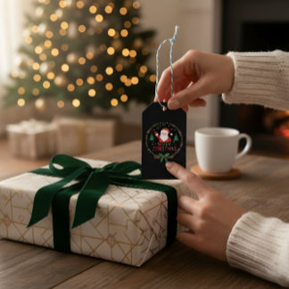Étiquette de cadeau de Noël Couronne Dorée de Sant