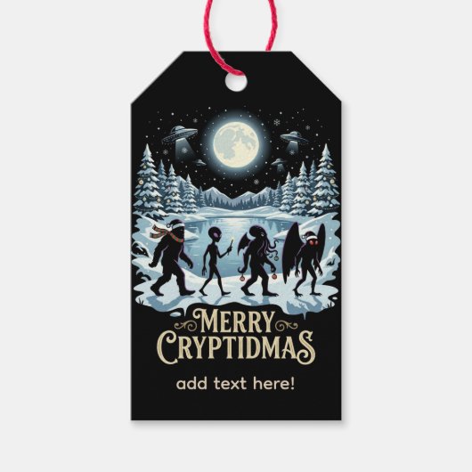 Étiquette de cadeau de Noël Cryptide Bigfoot Alien (Devant)