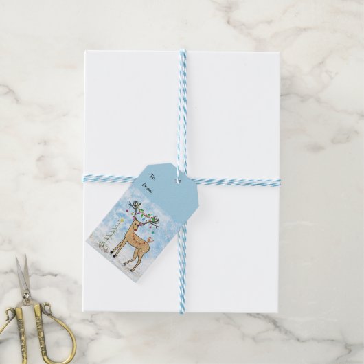 Étiquette de cadeau de Noël de cerf (Avec de laficelle)