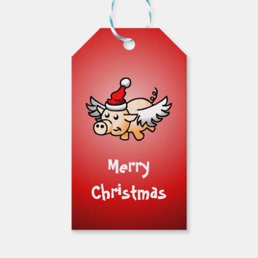 Étiquette de cadeau de Noël de cochon volant (Devant)