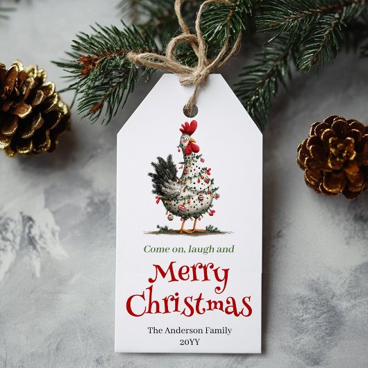Étiquette de cadeau de Noël de poulets drôles Nom
