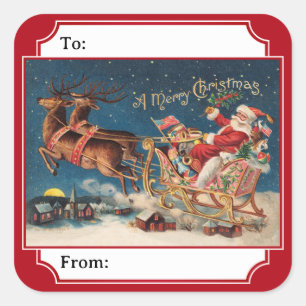 Étiquette de cadeau de Noël de Santa patriotique a