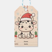 Étiquette de cadeau de Noël de vache bébé
