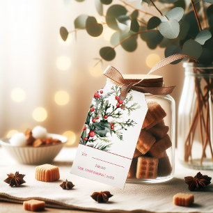 Étiquette de cadeau de Noël Élegante Gui Aquarelle