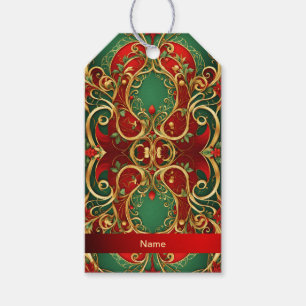 Étiquette de cadeau de Noël florale rouge et verte
