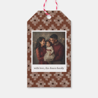 Étiquette de cadeau de Noël géométrique rouge roui