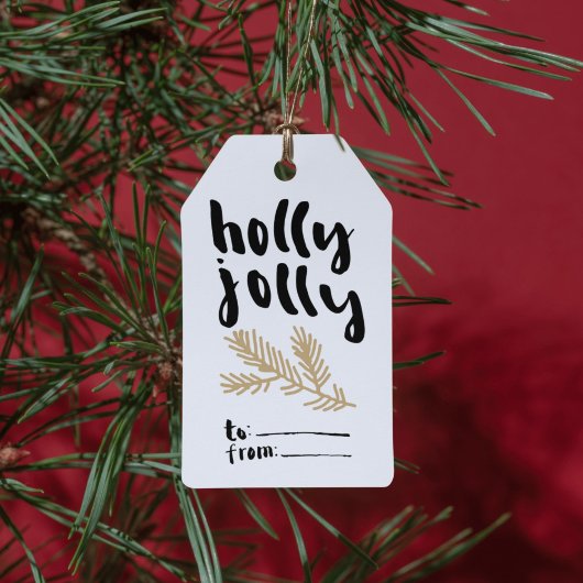 Étiquette de cadeau de Noël Holly Jolly avec branc