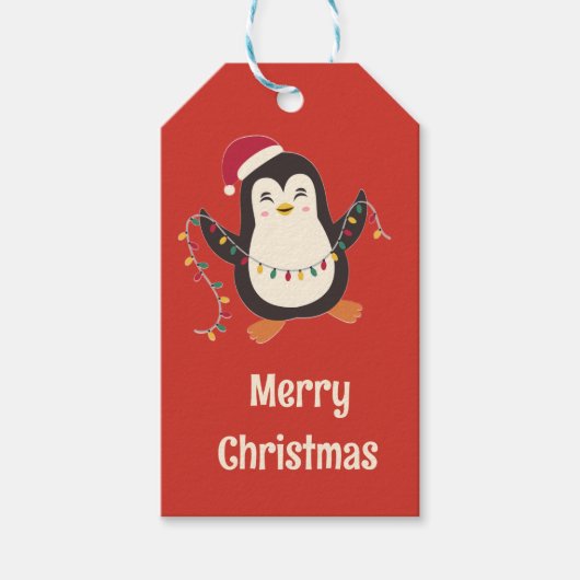 Étiquette de cadeau de Noël Manchot Mignon (Devant)
