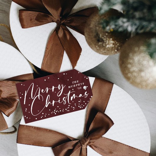 Étiquette de cadeau de Noël moderne rouge Boule à