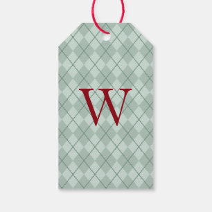Étiquette de cadeau de Noël Monogram Green