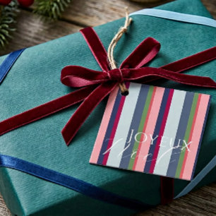Étiquette de cadeau de Noël photo rose bleu simple