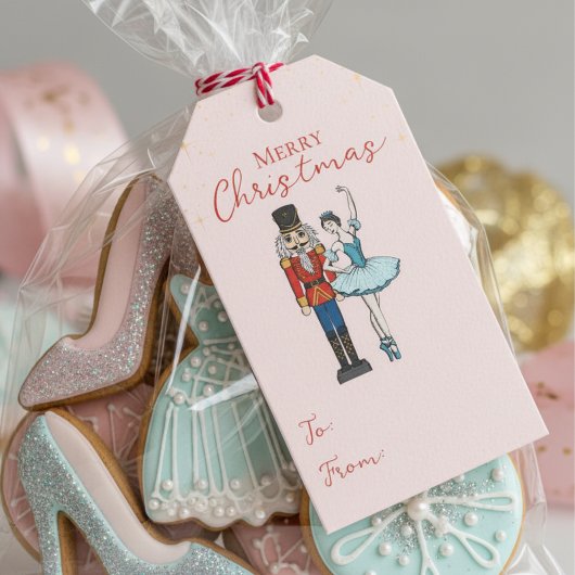 Étiquette de cadeau de Noël Pink Nutcracker Ballet