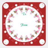 Étiquette de cadeau de Noël Plage aux Flamants Ros (Devant)