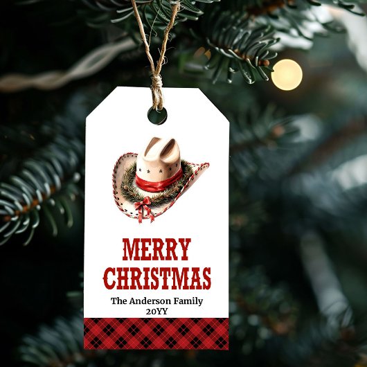 Étiquette de cadeau de Noël rustique western avec