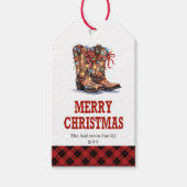 Étiquette de cadeau de Noël rustique western botte (Devant)