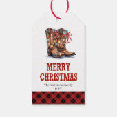 Étiquette de cadeau de Noël rustique western botte (Dos)