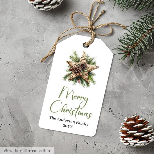 Étiquette de cadeau de Noël simple bohème rustique