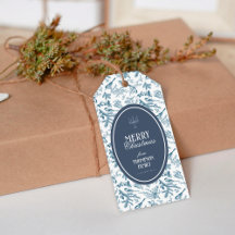 Étiquette de cadeau de Noël vintage bleu marine oi