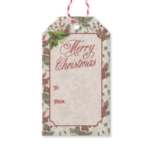 Étiquette de cadeau de Noël Vintage Holly Berry