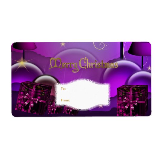 Étiquette de cadeau de Noël violet blanc Christmas (Devant)