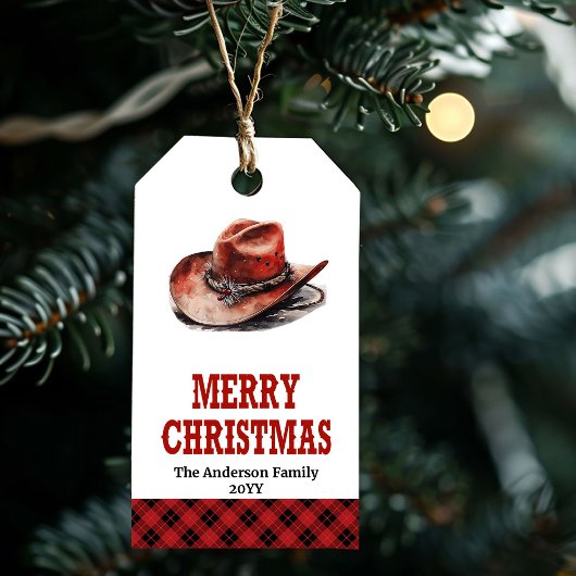 Étiquette de cadeau de Noël western classique nom