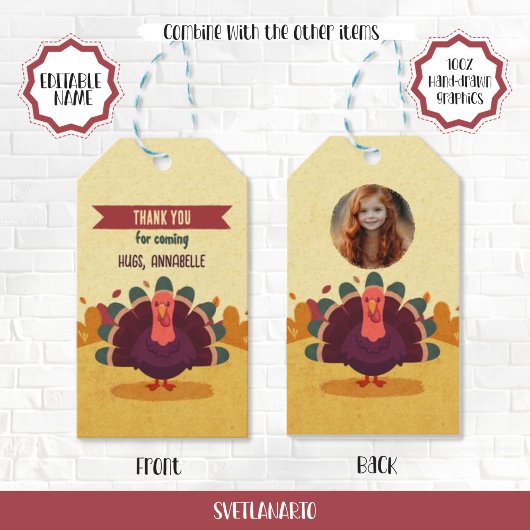 Étiquette de Cadeau de Photo d'Enfant de Dinde de