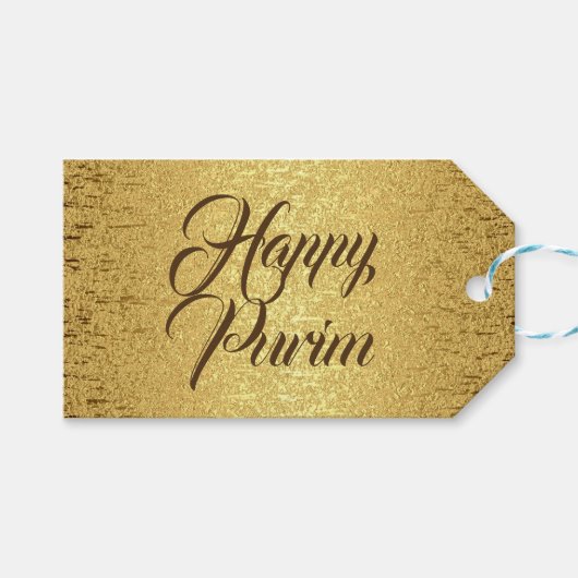 Étiquette de cadeau de Pourim joyeuse or marron fe (Devant (Horizontal))
