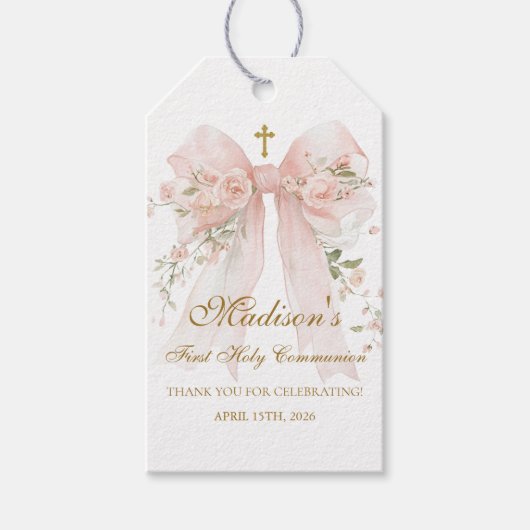 Étiquette de cadeau de première communion avec nœu (Devant)