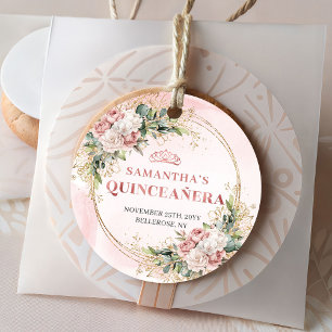 Étiquette de cadeau de Quinceañera à la verdure fl