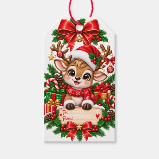 Étiquette de cadeau de renne de Noël mignon (Devant)
