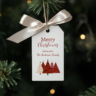 Étiquette de cadeau de vacances Arbres festifs rou