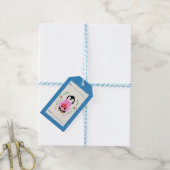 Étiquette de cadeau de vacances bleue avec manchot (Avec de laficelle)
