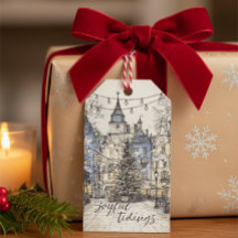 Étiquette de Cadeau de Village de Noël Vintage Noë