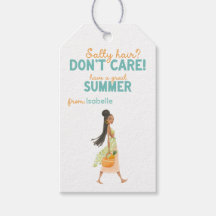 Étiquette de cadeau d'été Fille de plage aux cheve