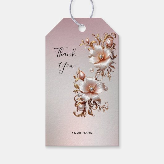 Étiquette de Cadeau Fleurie Rose Décorative (Devant)