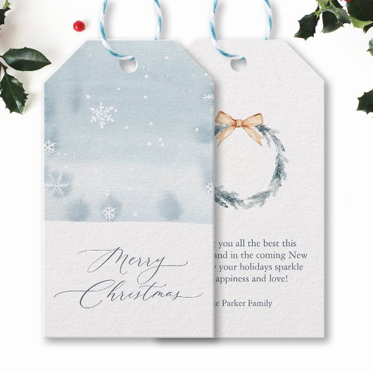 Étiquette de Cadeau Flocon de Neige Bleu Poussiére