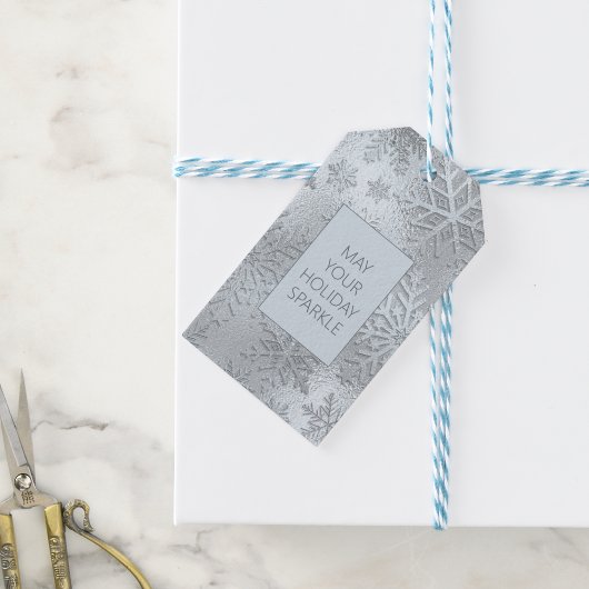 Étiquette de cadeau flocons de neige bleu glace mo