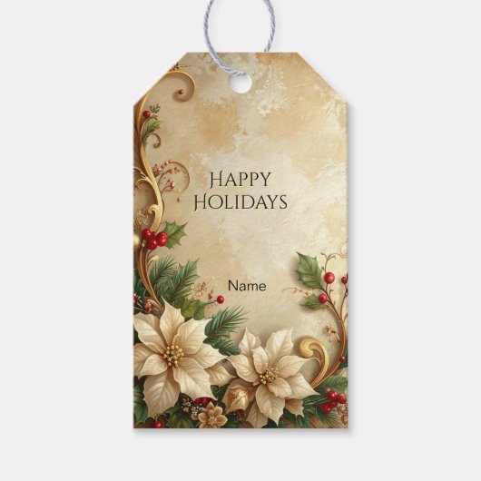 Étiquette de cadeau floral de Noël (Devant)