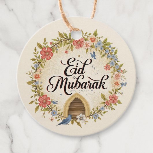 Étiquette de cadeau floral Eid mubarak (Devant)