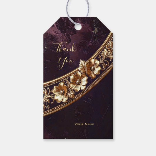 Étiquette de cadeau florale dorée ornée (Devant)