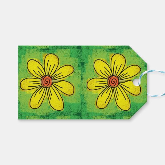 Étiquette de cadeau florale verte et jaune (Devant (Horizontal))