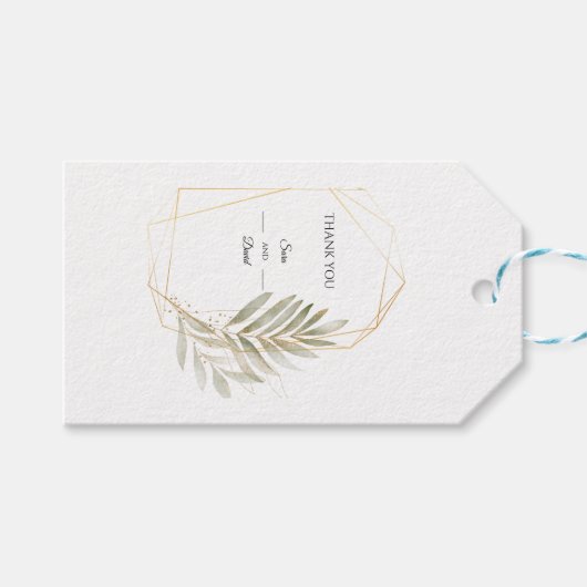 Étiquette de cadeau géométrique dorée à verdure él (Devant (Horizontal))