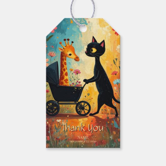 Étiquette de Cadeau Girafe Chat Mignon (Devant)