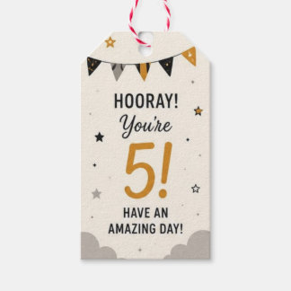 Étiquette de cadeau 'Hourra tu as 5 ans' | Faveur