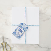 Étiquette de Cadeau Monogramme Bleu et Blanc (Avec de laficelle)