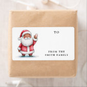 Étiquette de cadeau Noël Santa agitant vers (En situation)